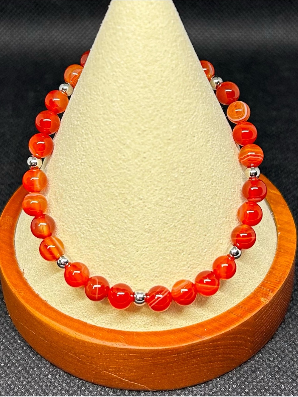Orange Agate Beaded Bracelet with Silver Accent Beads